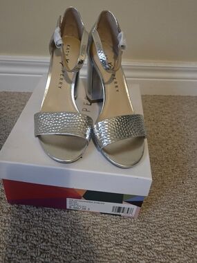 Katy Perry Collections Silver Hammered Metallic Block Heel Sandals